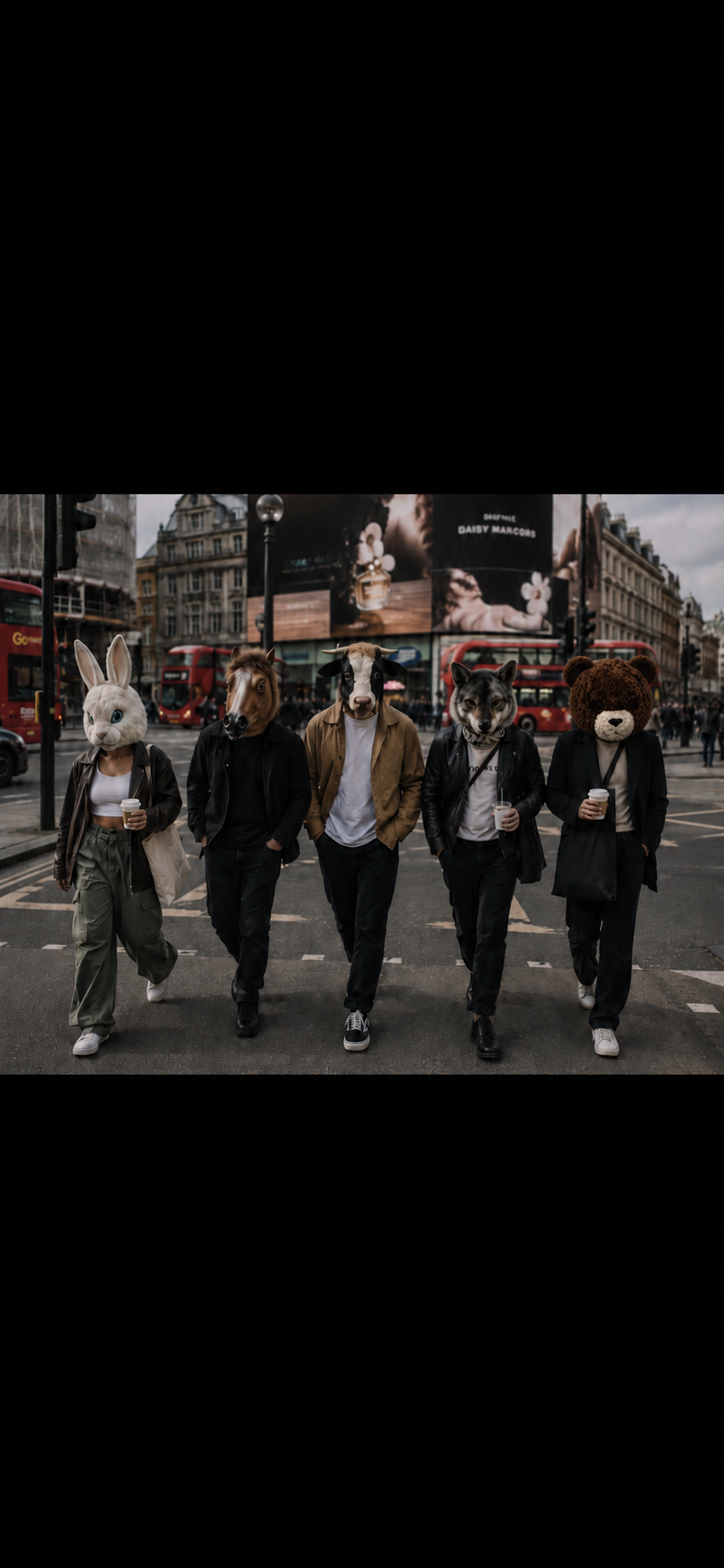 The five DOME. members crossing a London street together